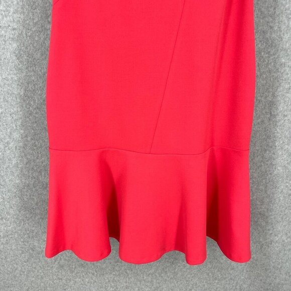 Calvin Klein Ruffle Hem Sheath Dress Size 6 Hibiscus Pink Coral Office Cocktail - Picture 3 of 12